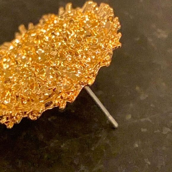 18k Gold Plated Soleil Textured Earrings, Round Sun Luna Coin Flower Studs, Gift - Picture 6 of 11